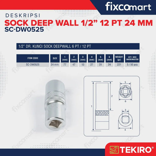 Tekiro Mata Sock Deep Wall 1/2 Inch 24 Mm 12Pt FIXCOMART