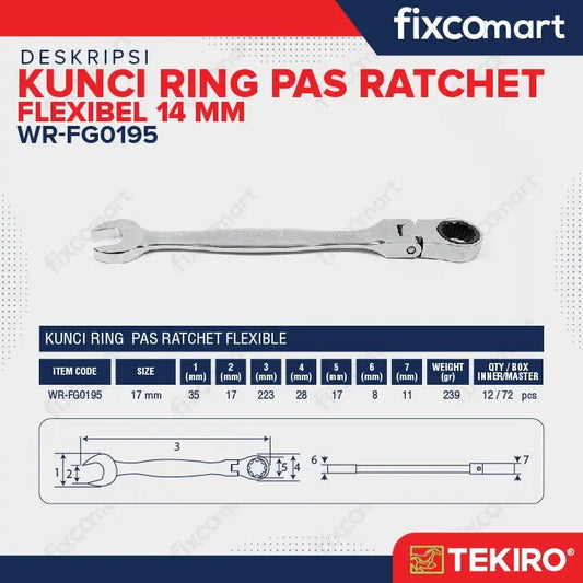 Tekiro Kunci Ring Pas Ratchet Flexible 14 mm FIXCOMART