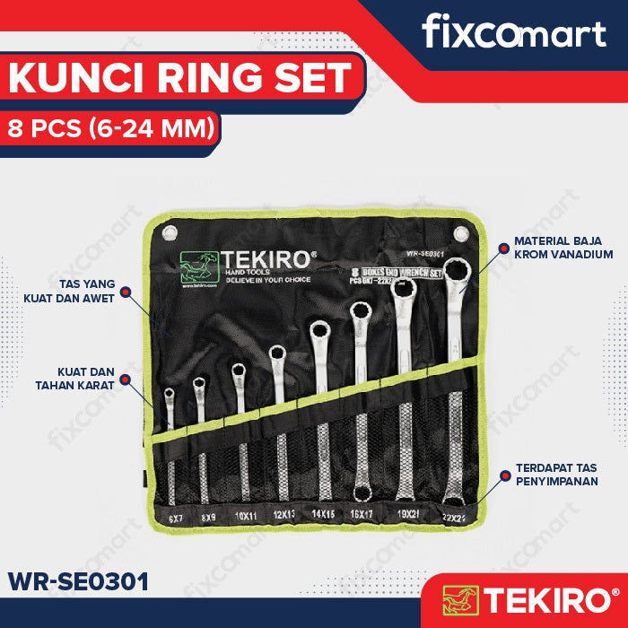 Tekiro Kunci Ring Set 8 Pcs (6-24 Mm) / Tekiro Box End Wrench Set