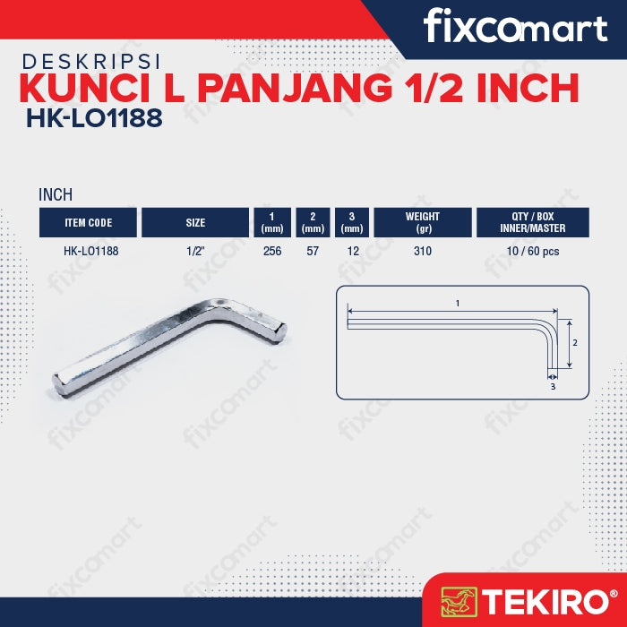 Tekiro Kunci L Panjang 1/2 inch / Hex Key Long