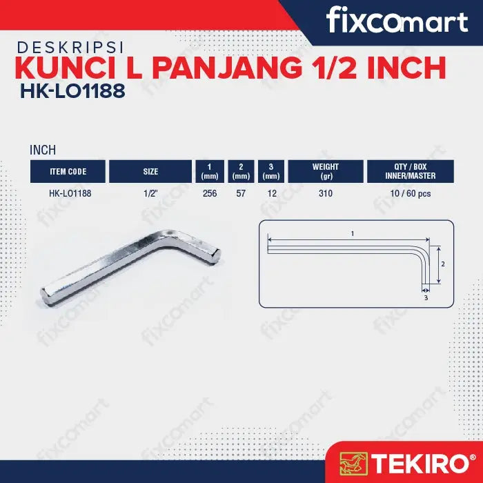 Tekiro Kunci L Panjang 1/2 inch / Hex Key Long FIXCOMART