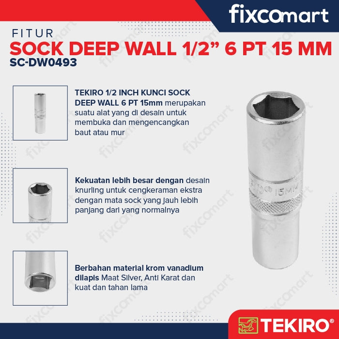 Tekiro Mata Sock Deep Wall 1/2 Inch 6PT 15 mm