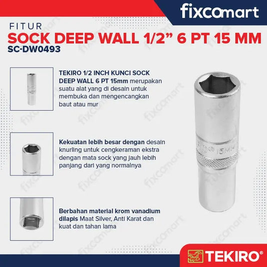 Tekiro Mata Sock Deep Wall 1/2 Inch 6PT 15 mm FIXCOMART