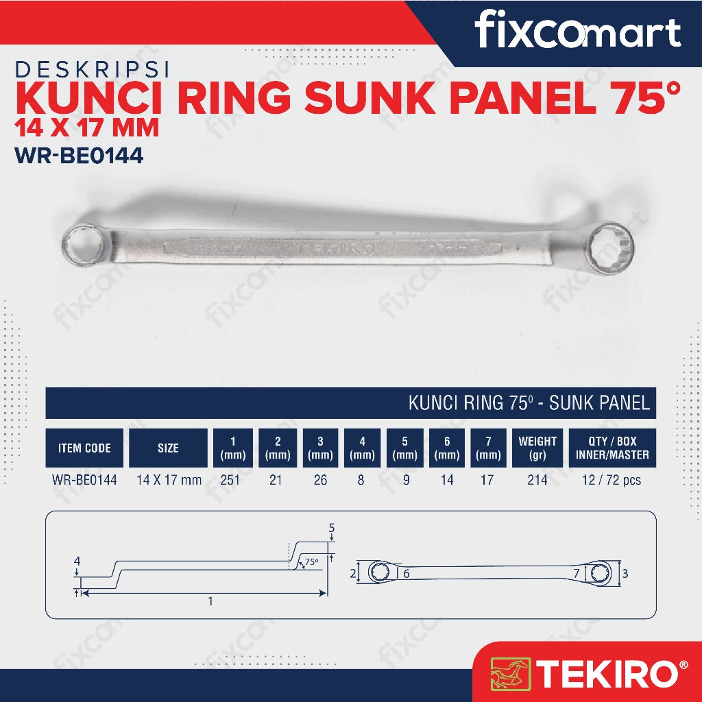 Tekiro Kunci Ring 14 X 17 mm Sunk Panel 75 Derajat