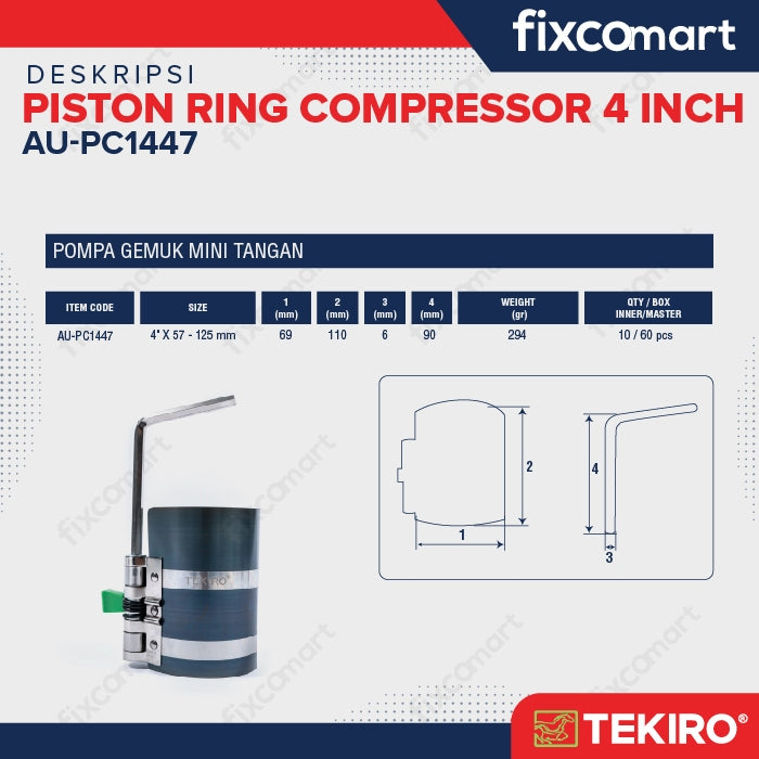 Tekiro Piston Ring Compressor 4 Inch X 90 - 175 Mm
