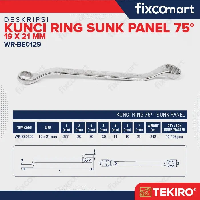 Tekiro Kunci Ring Sunk Panel 19X21 mm / Box End Wrench FIXCOMART