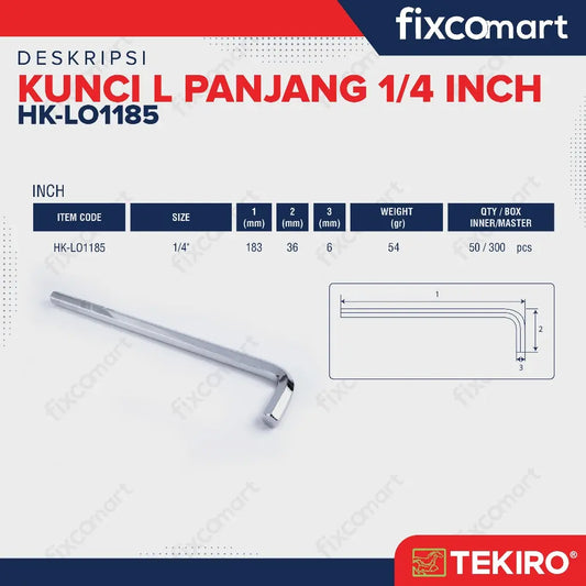 Tekiro Kunci L Panjang 1/4 inch / Hex Key Long FIXCOMART