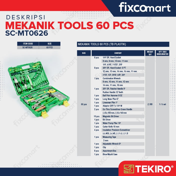 Tekiro Mechanic Tools 60 Pcs / Tekiro Tool Set 60 Pcs