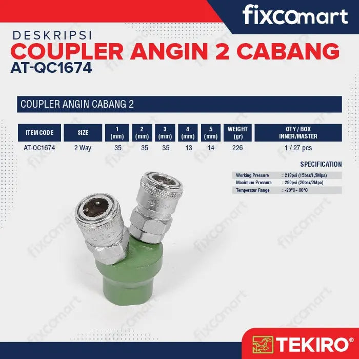 Tekiro Coupler Cabang 2 / Tekiro Quick Coupler 2 Way FIXCOMART
