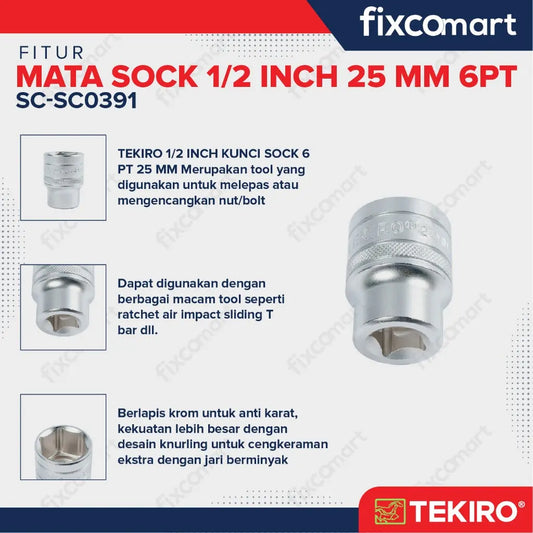 Tekiro Mata Sock 1/2 Inch 25 Mm 6 Pt FIXCOMART