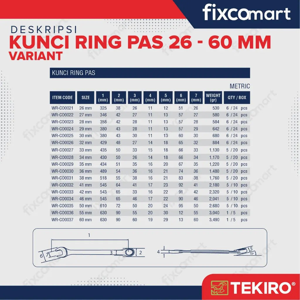 Tekiro Kunci Ring Pas 38 Mm / Tekiro Kunci Pas Ring FIXCOMART