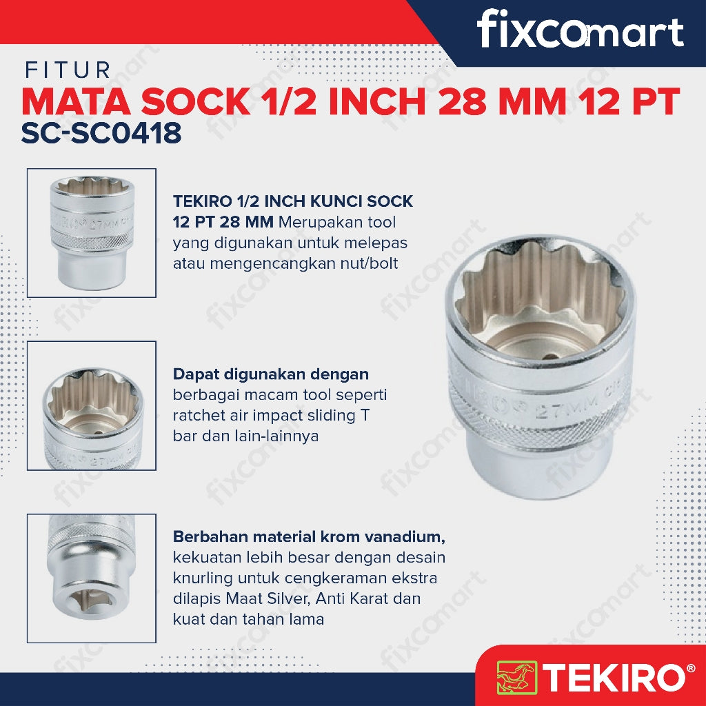 Tekiro Socket 1/2 inch 28 mm 12 PT