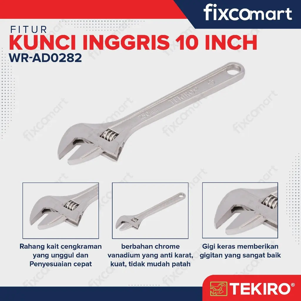 Tekiro Adjustable Wrench / Kunci Inggris 10 Inch FIXCOMART
