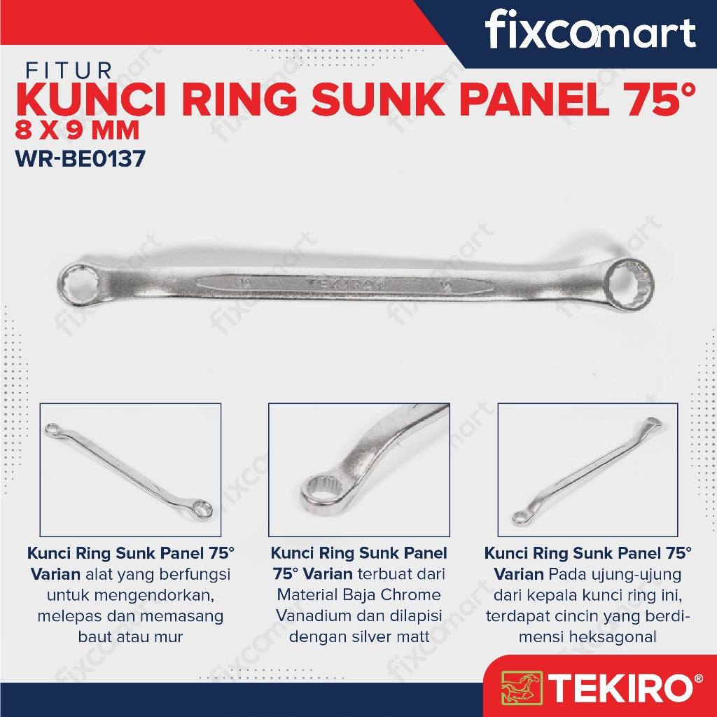 Tekiro Box End Wrench / Kunci Ring 75 Derajat Sunk Panel 8X9 MM