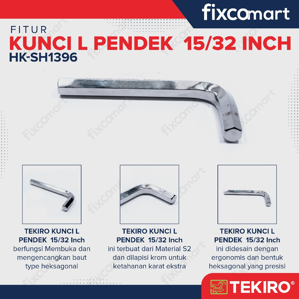 Tekiro Kunci L Pendek 15/32 inch / Hex Key Short