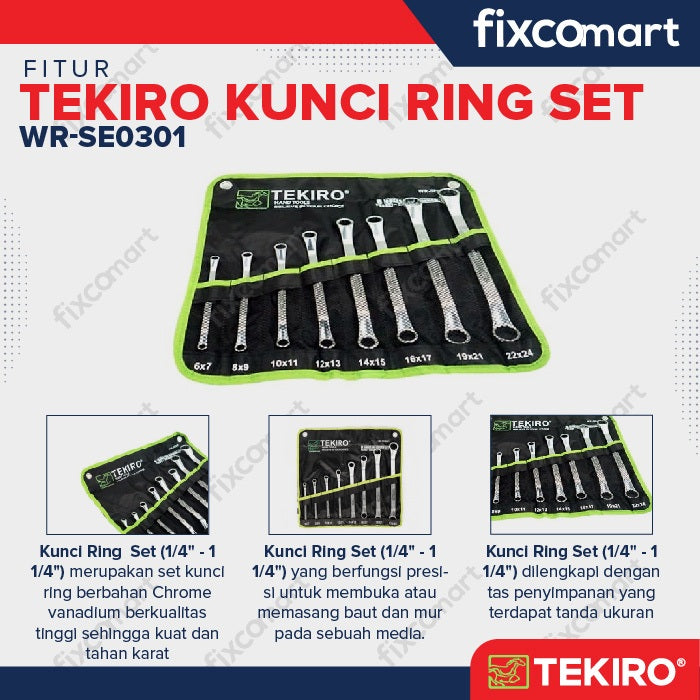 Tekiro Kunci Ring Set 8 Pcs (6-24 Mm) / Tekiro Box End Wrench Set
