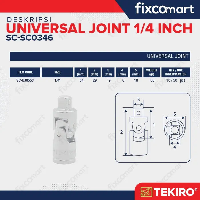 Tekiro Universal Joint 1/4 Inch / Sambungan Mata Sock FIXCOMART