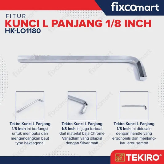 Tekiro Kunci L Panjang 1/8 inch / Hex Key Long FIXCOMART