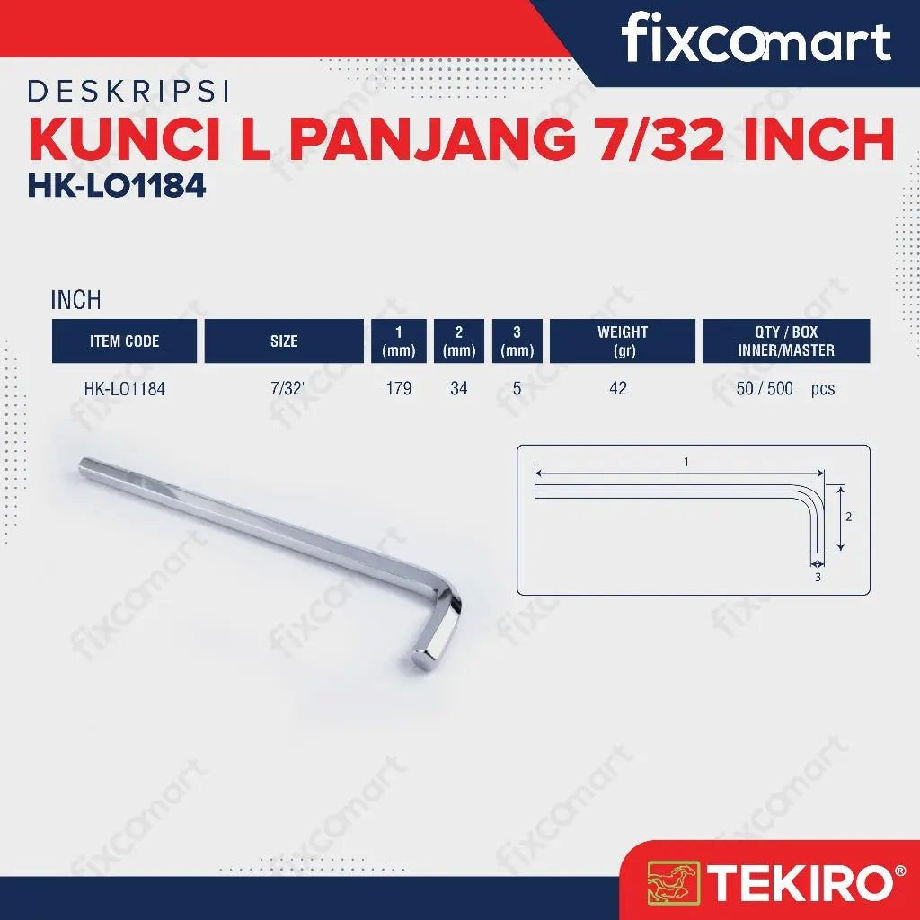 Tekiro Kunci L Panjang 7/32 Inch / Kunci L Inch FIXCOMART