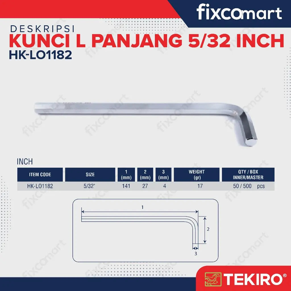 Tekiro Kunci L Panjang 5/32 inch / Hex Key Long FIXCOMART