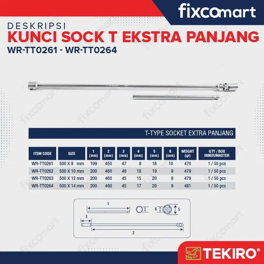 Tekiro Kunci Sock T Ekstra Long / Sok T Ekstra Panjang 500 X 14 mm - 500X10 MM FIXCOMART