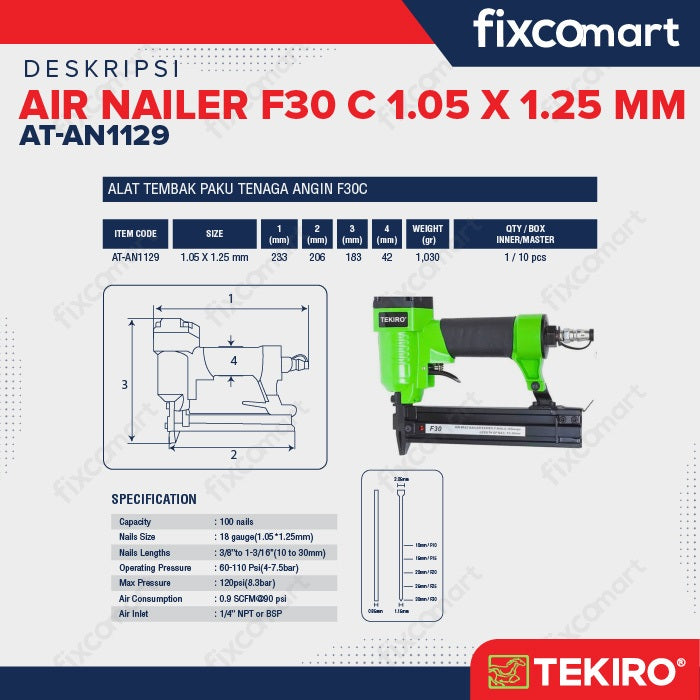 Tekiro Air Nailer 1.05 X 1.25 Mm / Alat Paku Tembak / Paku Lurus