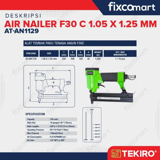 Tekiro Air Nailer 1.05 X 1.25 Mm / Alat Paku Tembak / Paku Lurus FIXCOMART
