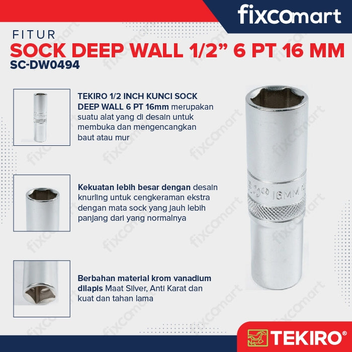 Tekiro Mata Sock Deep Wall 1/2 Inch 16 Mm 6Pt