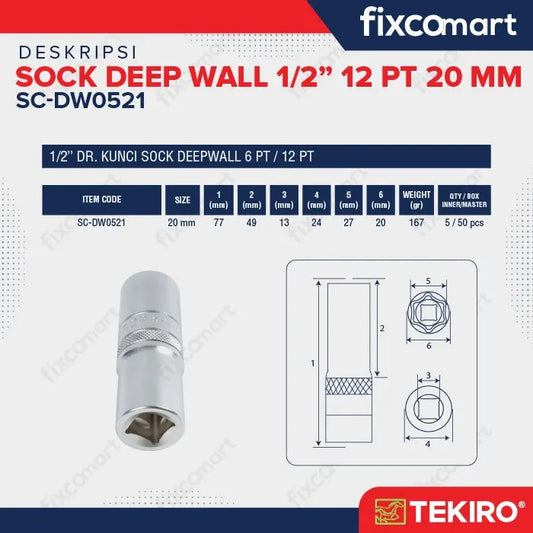 Tekiro Mata Sock Deep Wall 1/2 Inch 12PT 20 mm FIXCOMART