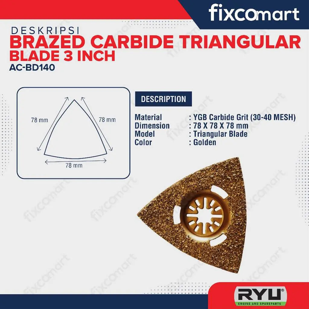 RYU PLANNER BLADE Brazed Carbide Triangular Blade 3" FIXCOMART