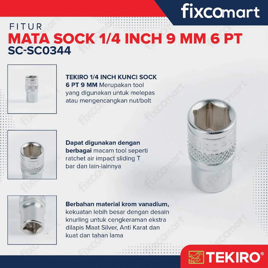 Tekiro Mata Sock 1/4 Inch 9 Mm 6 Pt FIXCOMART