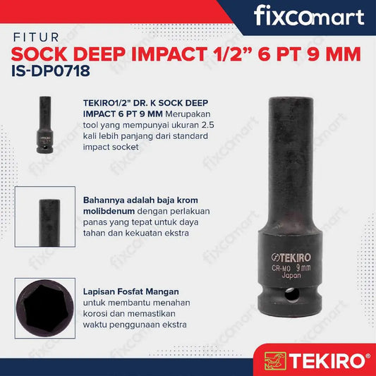 Tekiro Deep Impact / Mata Sock Socket 1/2 Inch 6 PT - 9 mm FIXCOMART