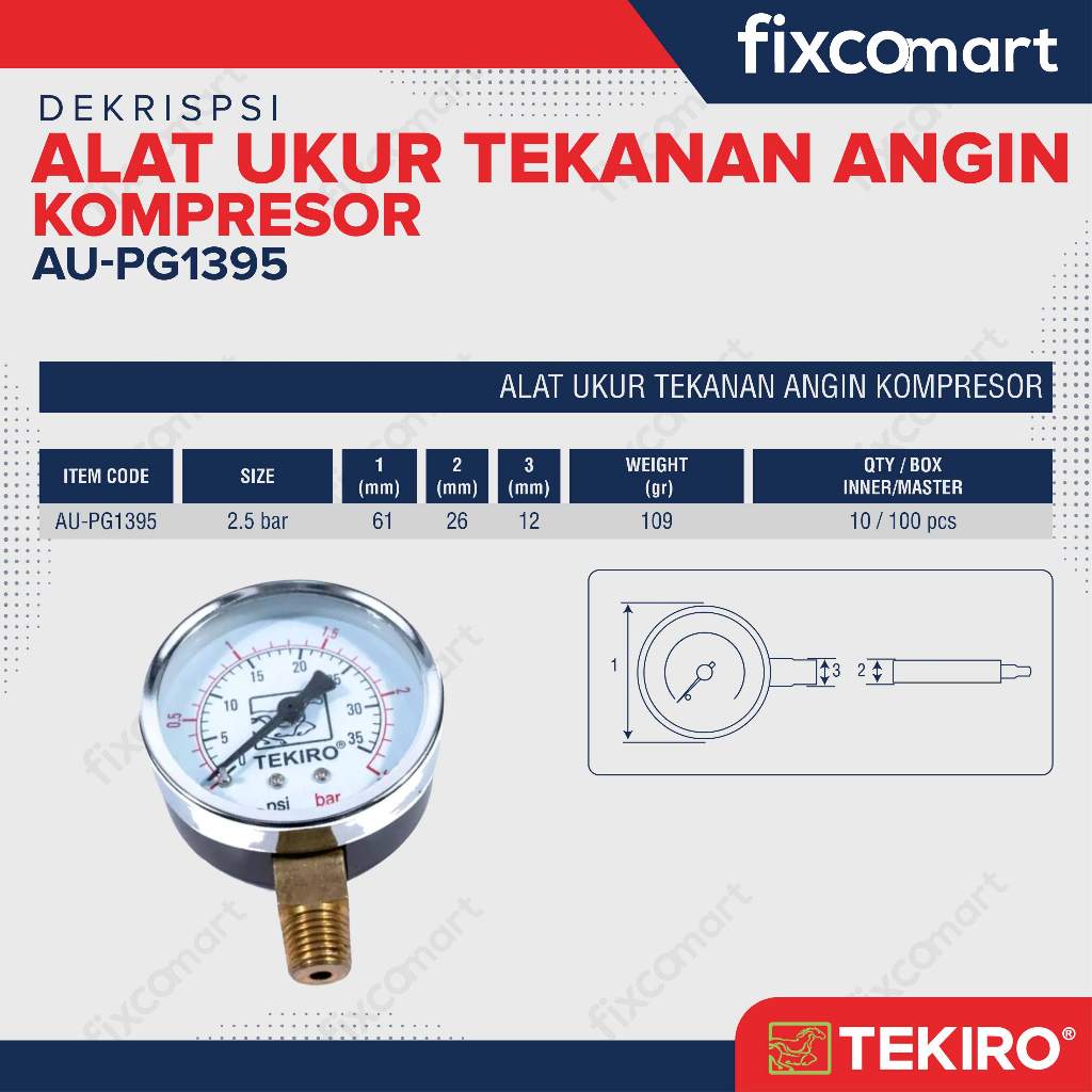 Tekiro Pressure Gauge 2.5 Bar / Alat Ukur Tekanan