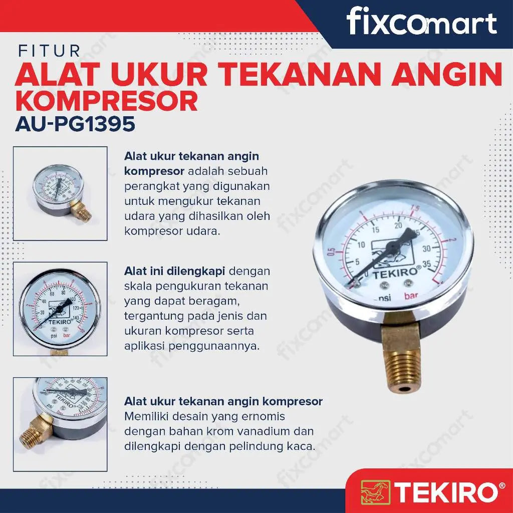 Tekiro Pressure Gauge 2.5 Bar / Alat Ukur Tekanan FIXCOMART