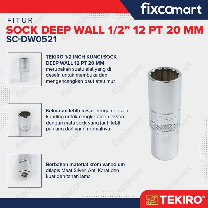 Tekiro Mata Sock Deep Wall 1/2 Inch 12PT 20 mm FIXCOMART