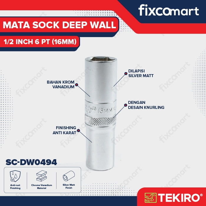 Tekiro Mata Sock Deep Wall 1/2 Inch 16 Mm 6Pt