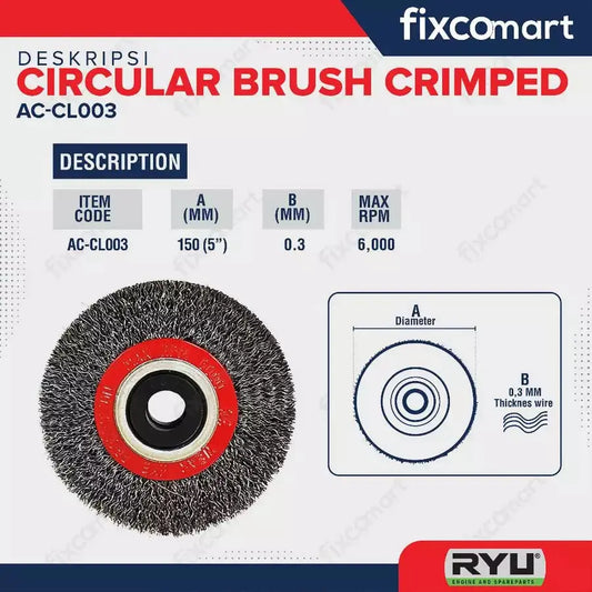 RYU Circular Brush Crimped 5 Inch 125 mm / Sikat Kawat FIXCOMART
