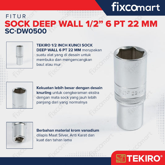 Tekiro Mata Sock Deep Waal 1/2 Inch 22 Mm 6Pt