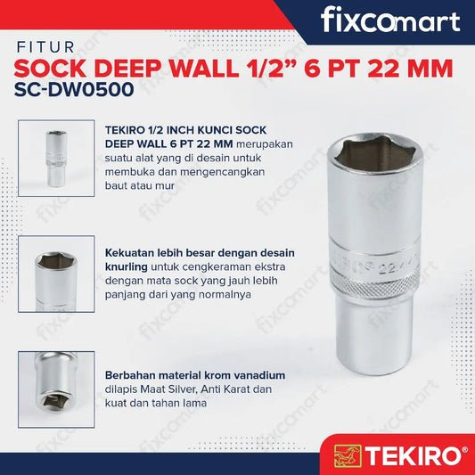 Tekiro Mata Sock Deep Wall 1/2 Inch 22 Mm 6Pt FIXCOMART