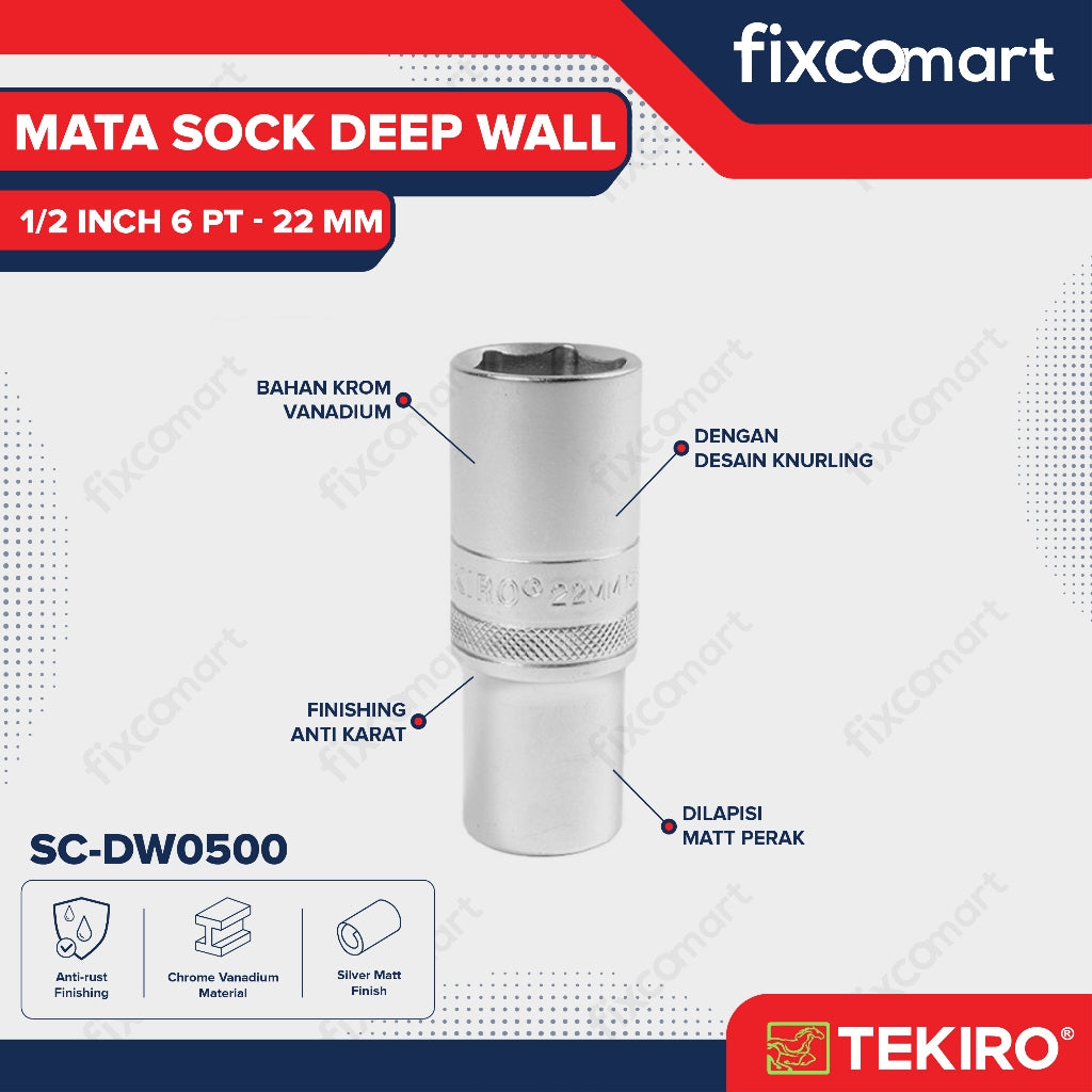 Tekiro Mata Sock Deep Waal 1/2 Inch 22 Mm 6Pt