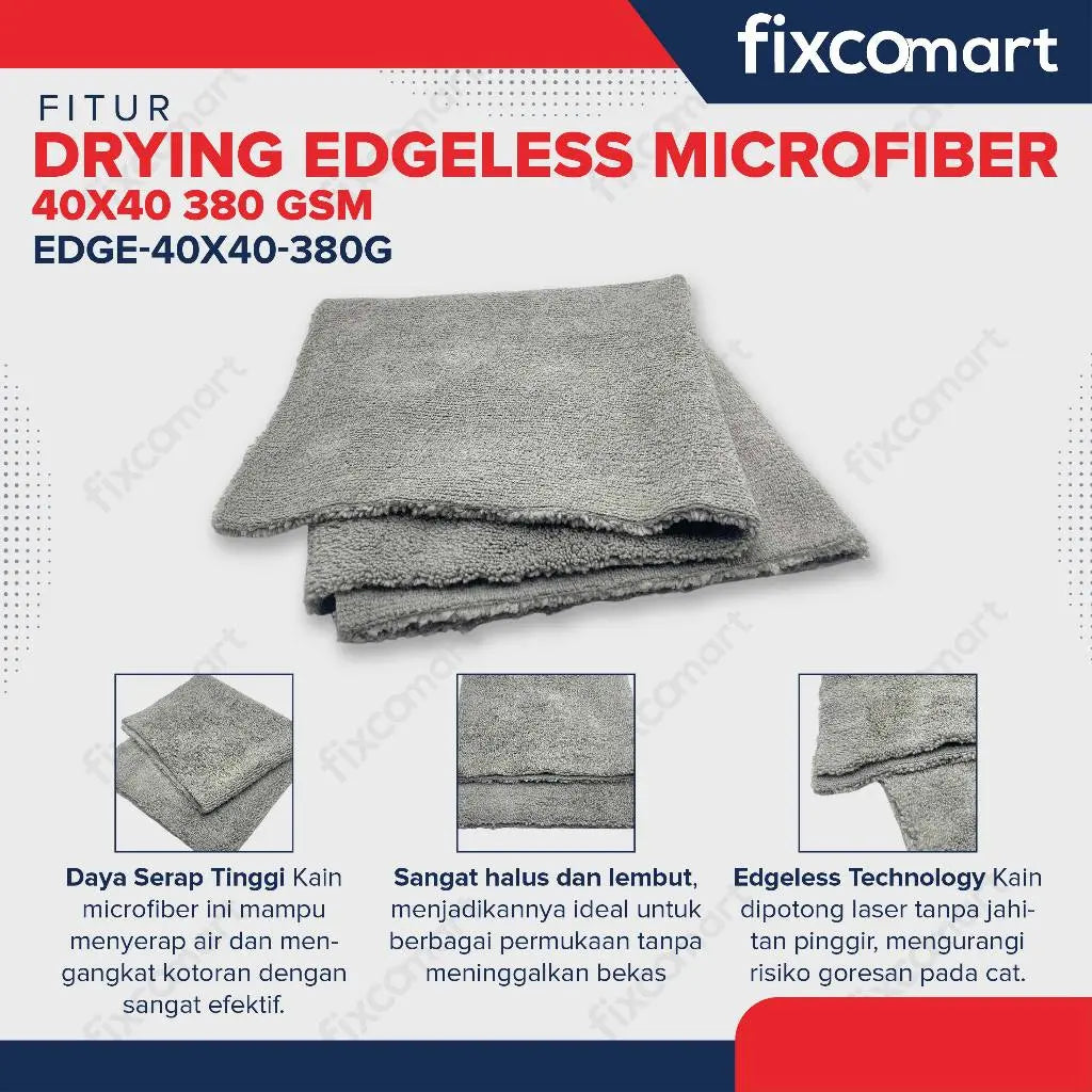 Kain Lap Microfiber - Drying Edgeless Microfiber 40x40 380 GSM Mobil Motor Dapur FIXCOMART