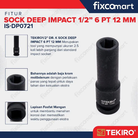 Tekiro Mata Sock Deep Impact 1/2 Inch 12 Mm 6Pt FIXCOMART