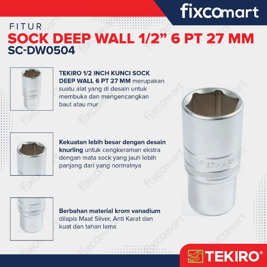 Tekiro Mata Socket Deep Wall 1/2 Inch 27 mm 6PT FIXCOMART