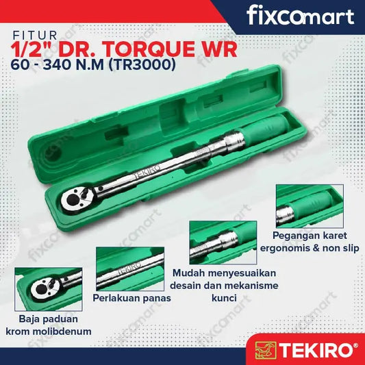 Tekiro Kunci Torsi 1/2 Inch 60-340 N.M (Tr3000) / Tekiro Kunci Momen / Kunci Torque FIXCOMART