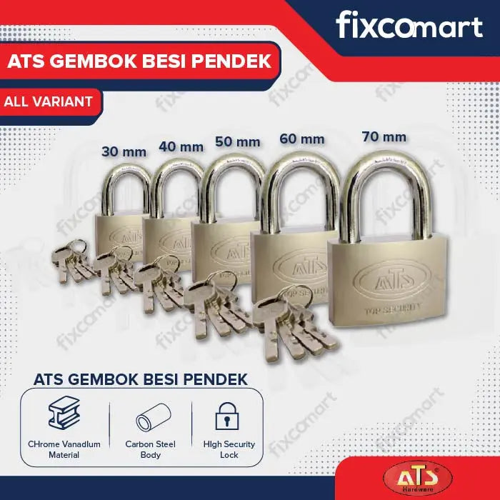 Kunci Gembok Padlock ATS 30 40 50 60 70 MM Leher Pendek FIXCOMART