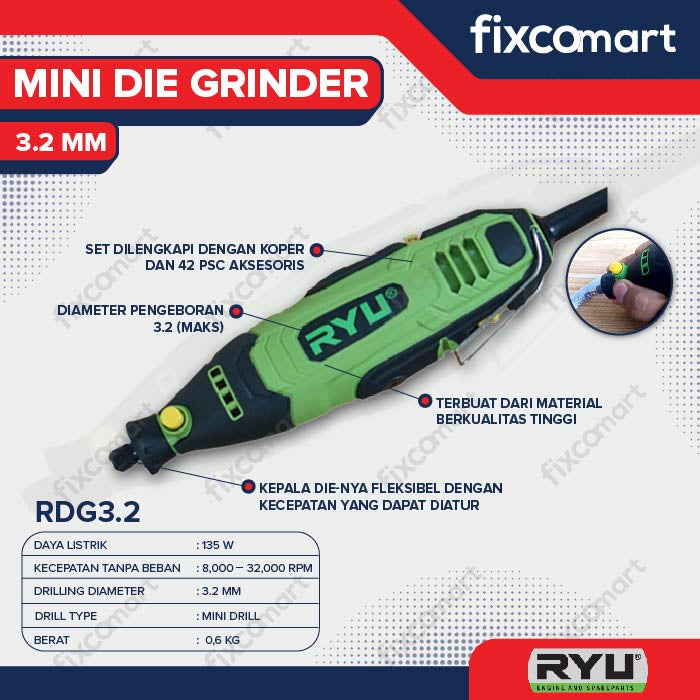 Ryu Mini Die Grinder / Mesin Gerinda / Gerinda Botol / Tuner Rdg 3.2