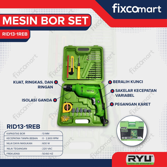RYU Paket Mesin Bor Tembok Ryu Rid 13-1 Reb Mesin Bor Beton Tekiro