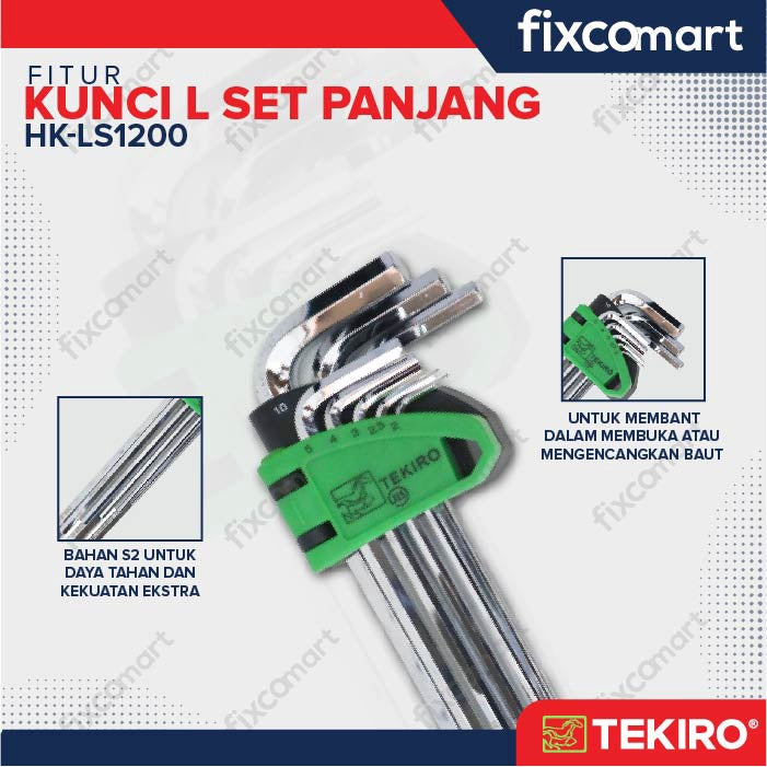 Tekiro Kunci L Set Panjang 8 Pcs (2 - 10 Mm) / Tekiro Hex Key Long Set Mm