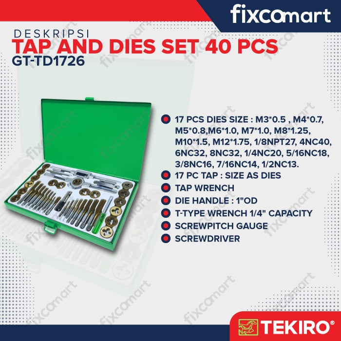 Tekiro Tap & Die Set 40 Pcs - Alat Pembuat Buat Drat