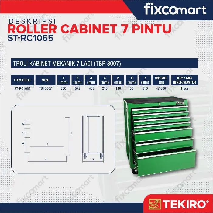 Tekiro Roller Cabinet 7 Draw / Penyimpanan Perkakas FIXCOMART